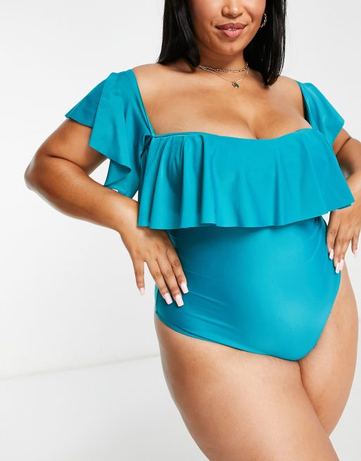 Brave Soul Plus bandeau-badpak met ruchedetail in blauw, 4 van 4