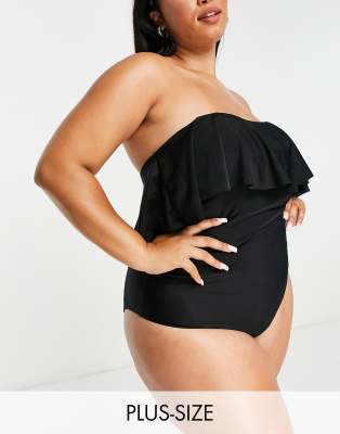 Brave Soul Plus bandeau swimsuit with frill detail in black - ASOS Price Checker