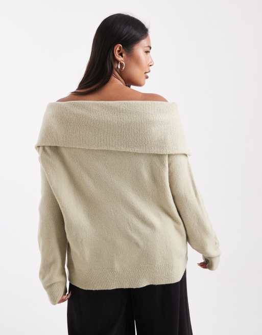 Brave Soul Plus bardot jumper in sage green, 2 of 4