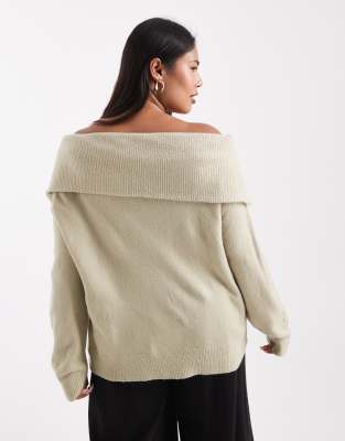Brave Soul Plus Bardot Sweater In Green