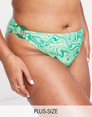 Brave Soul Plus bikini bottom with ring detail in green swirl print - ASOS Price Checker