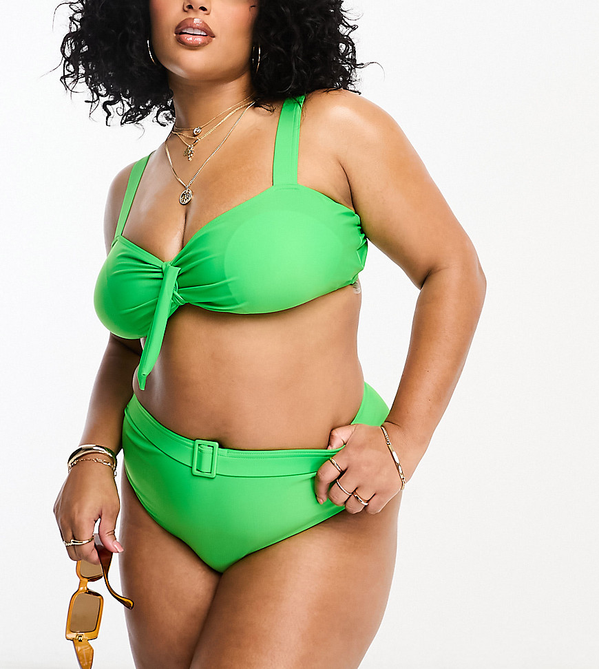 Brave Soul Plus belted bikini bottom in green