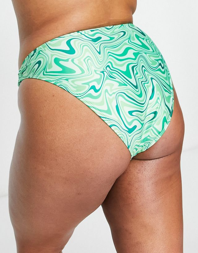 Brave Soul Plus bikini bottom with ring detail in green swirl print XV10248