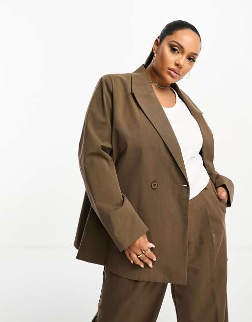 Brave Soul Plus blazer in brown (part of a set)