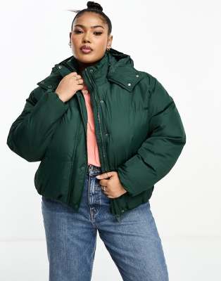 Brave Soul Plus bunny hooded puffer jacket in forest green Smart Closet