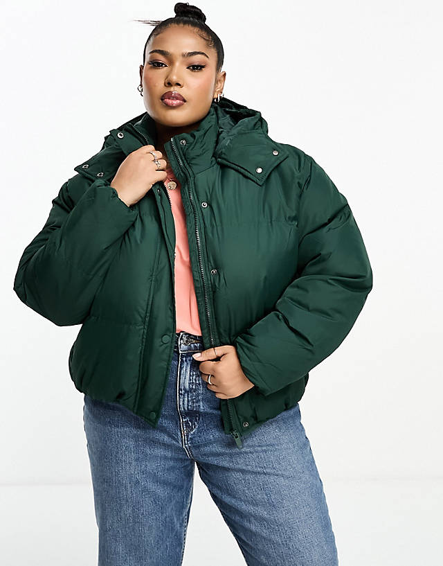 Brave Soul - plus bunny hooded puffer jacket in forest green