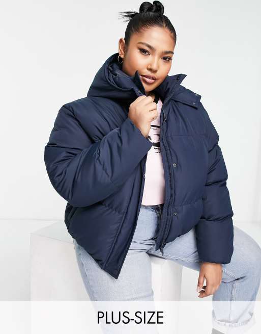 Brave Soul bunny hooded puffer jacket in navy