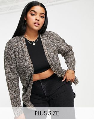 Brave Soul Plus cardigan with pockets in brown