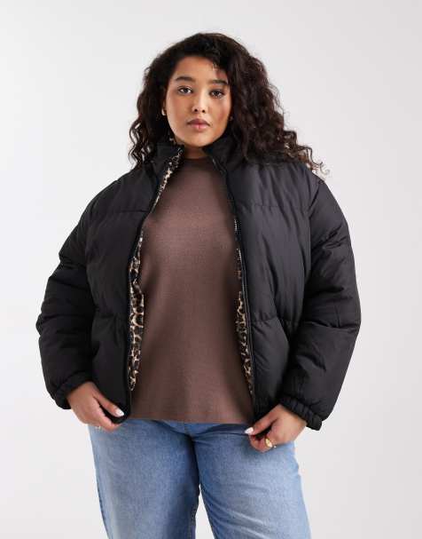 Brave Soul Plus - chaqueta acolchada corta reversible en negro y estampado de leopardo - view 1