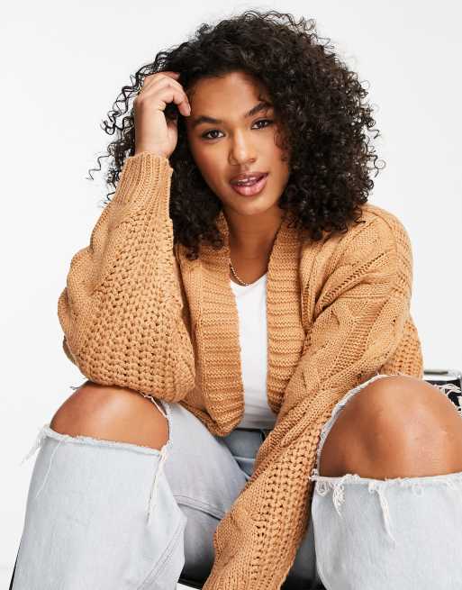 Tan chunky knit top cardigan