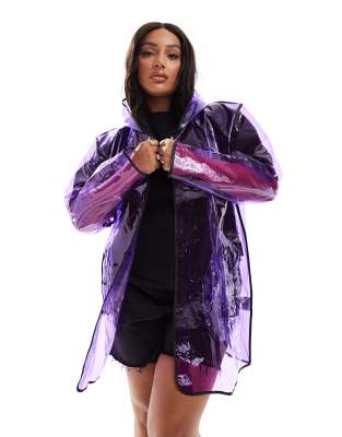 Brave Soul Brave Soul Plus clear festival rain mac in purple