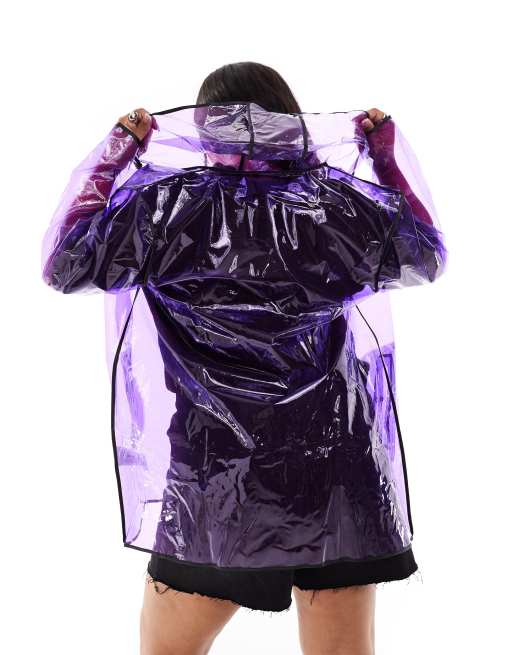 Brave Soul Plus clear festival rain mac in purple ASOS