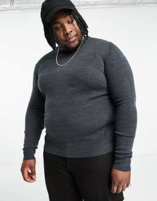 Brave Soul Brave Soul Plus crew neck jumper in grey-Navy