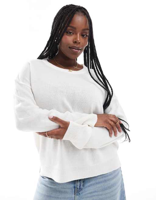 Brave Soul Plus crew neck sweater in white