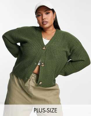 Brave Soul Plus daisy fisherman knit cardigan in forest green - ASOS Price Checker