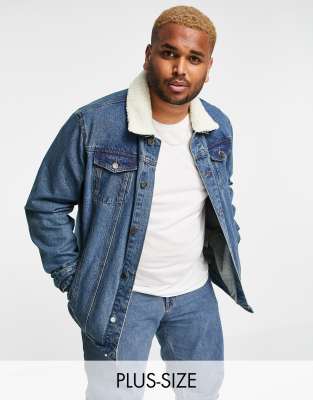 Brave Soul Plus denim jacket in blue with detachable fleece collar ASOS