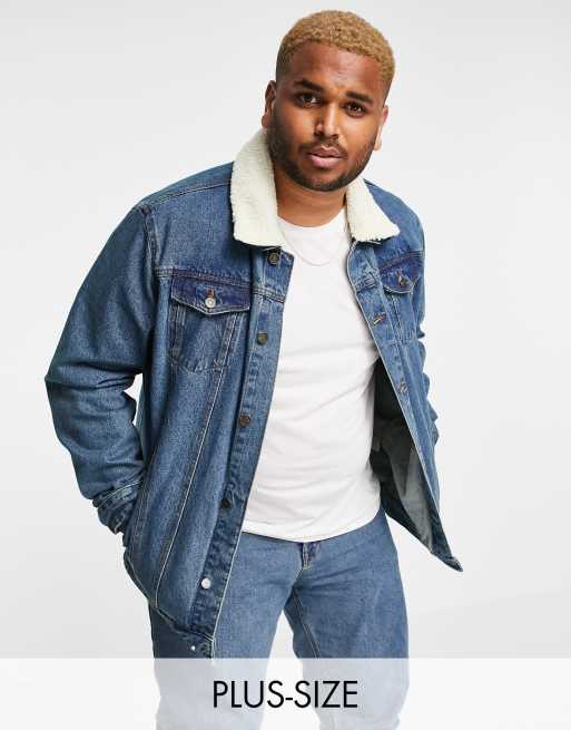 Brave Soul Plus denim jacket in blue with detachable fleece collar | ASOS