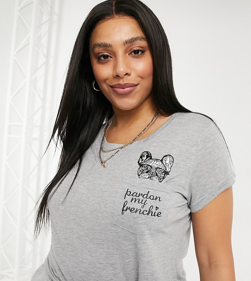 Brave Soul Plus doggy slogan t-shirt-Grey