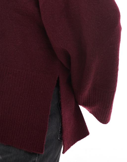 Brave Soul Plus - Dolcevita color vino con maniche ampie, 2 di 4