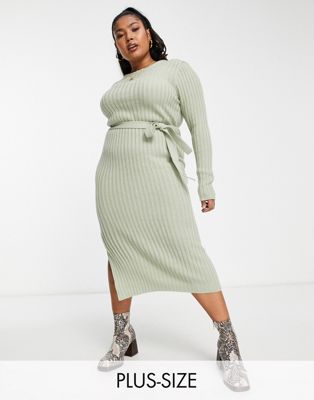 Brave Soul Plus eddie knitted dress with slit in sage - ASOS Price Checker