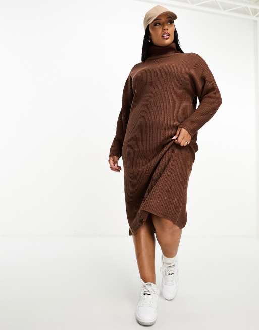 Brave Soul Plus Emma roll neck knitted maxi dress MOTHER in chocolate brown