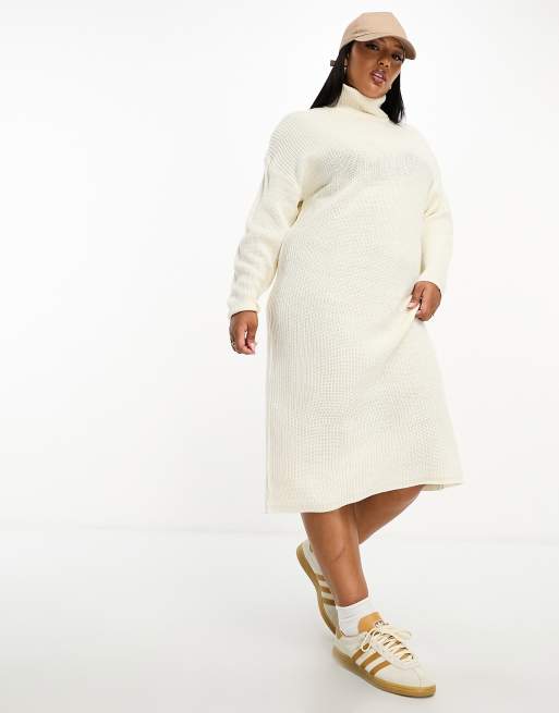 Brave Soul Plus Emma roll neck knitted maxi dress in cream