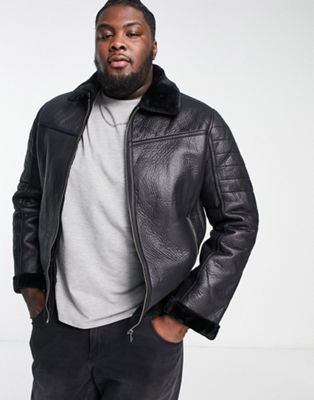 Brave Soul Plus faux leather jacket with faux fur lining in black | ASOS