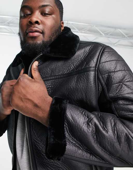 Leather fur clearance lined jacket mens