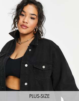 Brave Soul Plus Brave Soul Plus fielding denim jacket-Black