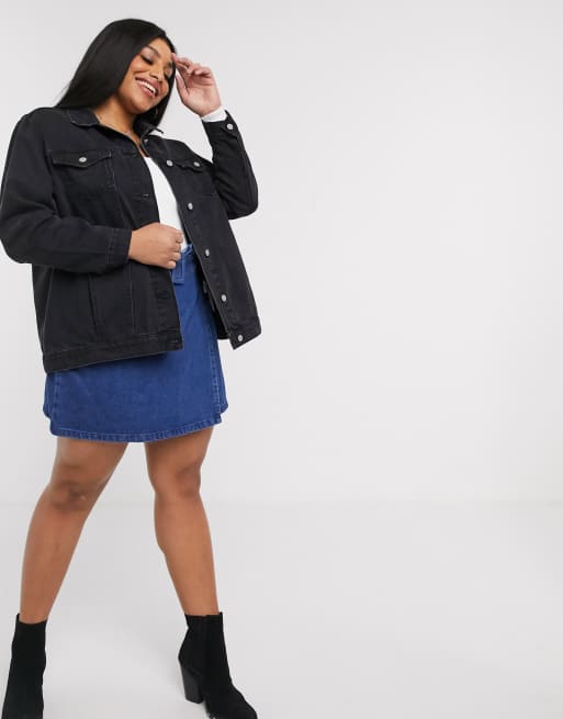 Veste en jean noire longue hotsell