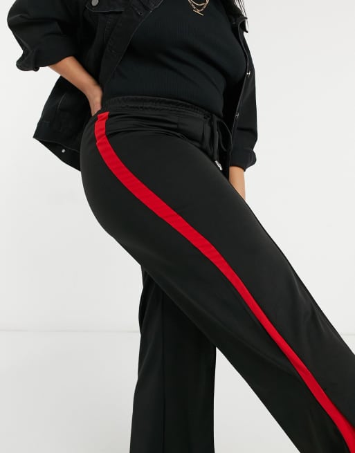 Brave Soul Plus flare wide leg pants in black with red stripe ASOS