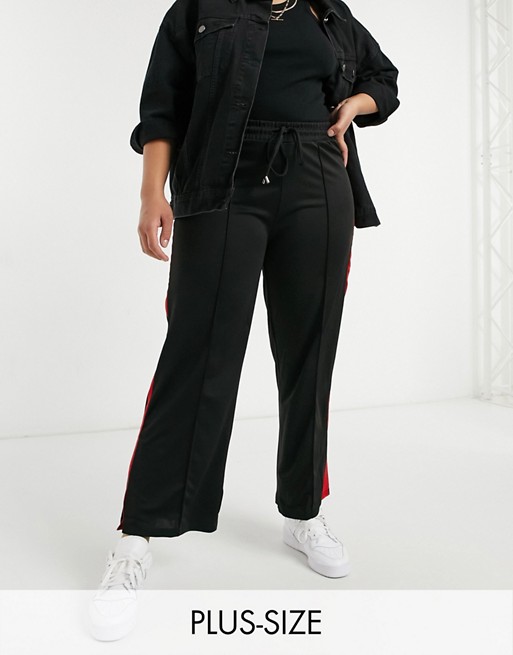 Brave Soul Plus flare wide leg trousers with red stripe