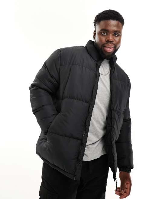 Brave Soul Plus funnel neck puffer jacket in black | ASOS