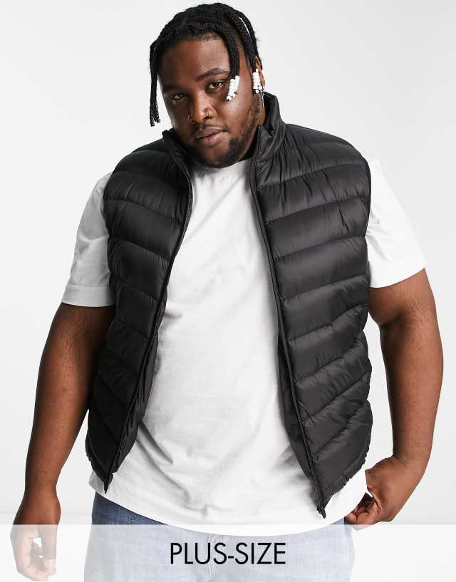 Brave Soul Plus funnel neck puffer vest in black