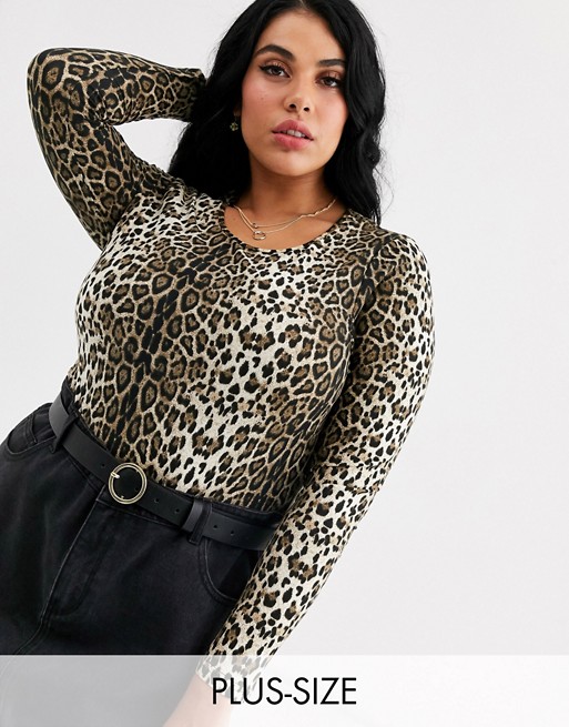 Brave Soul Plus gaynor bodysuit in leopard print