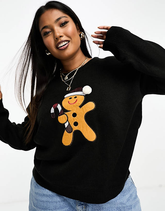 Brave Soul - plus gingerbread man christmas jumper in red