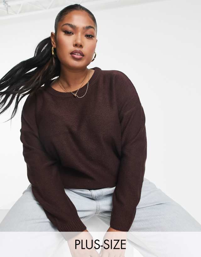 Brave Soul - plus grunge crew neck jumper in port