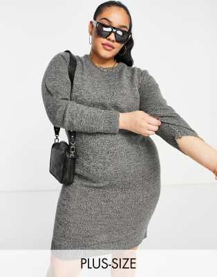 Brave Soul Plus grungy round neck jumper dress