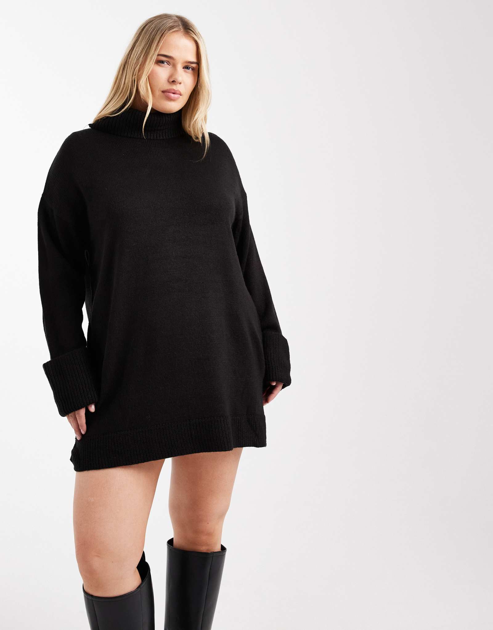 Вязаное платье-свитер Brave Soul Plus с высоким воротом черного цвета