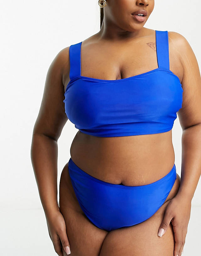 Brave Soul - plus high waist bikini bottom in cobalt blue
