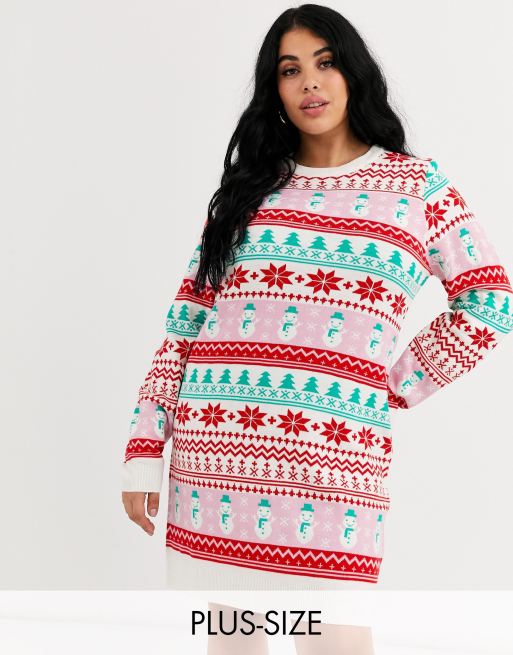 Brave Soul Plus jacquard snowman christmas jumper dress