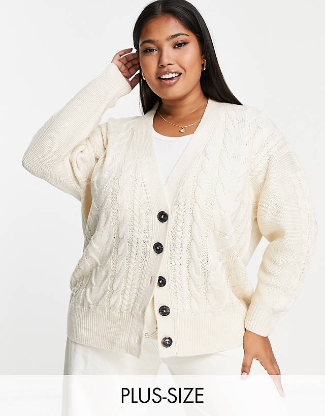 Brave Soul - plus jenner longline cable knit cardigan in cream
