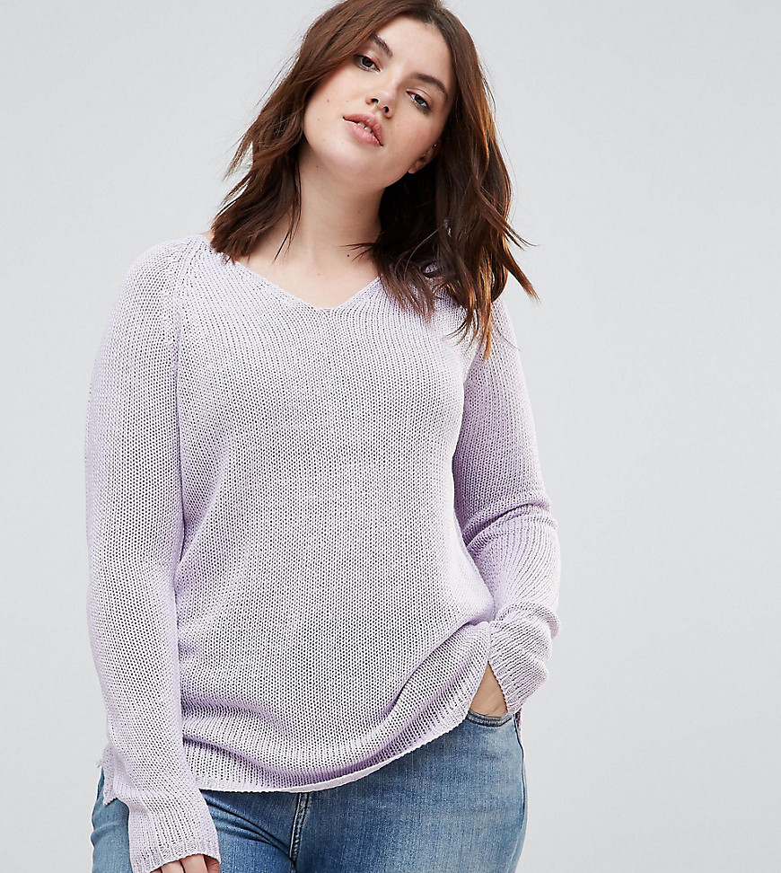Plus Joy V Neck Sweater-Purple