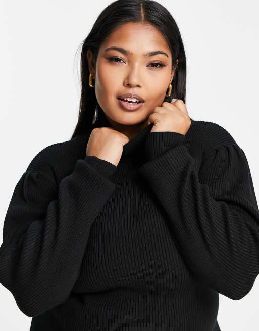 Brave Soul Plus juliet high neck knitted jumper dress in black, 3 of 4