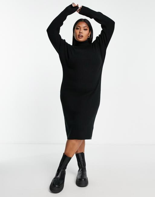 Brave Soul Plus juliet high neck knitted jumper dress in black, 4 of 4