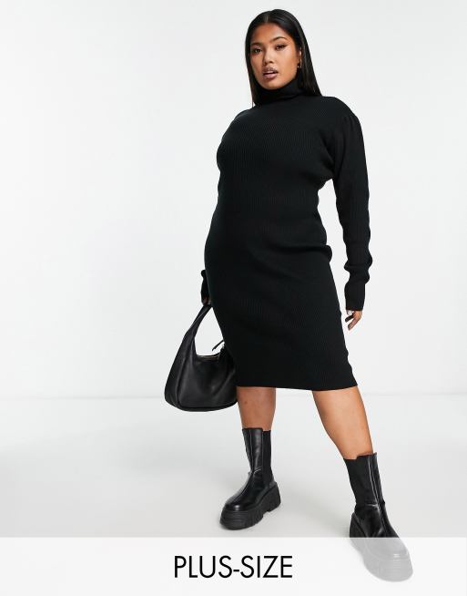 Black turtleneck sweater dress plus size on sale