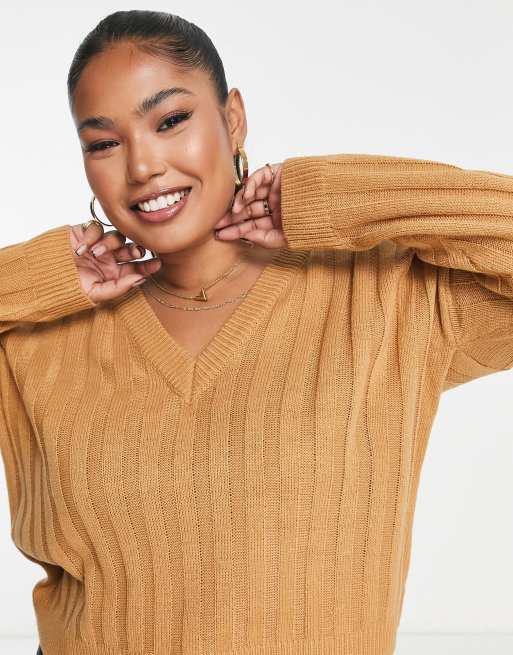 Ribbed v hot sale neck sweater