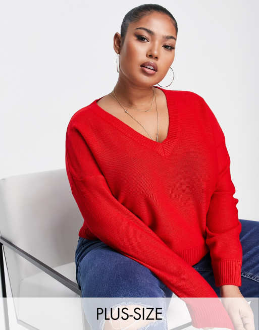 Brave Soul Plus kansas v-neck sweater in red