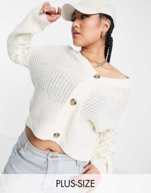 Brave Soul Plus – Kastige Strickjacke mit Gänseblümchenmuster