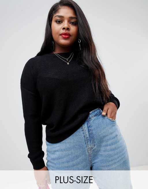 Brave Soul Plus – Kastiger Pullover mit U-Ausschnitt
